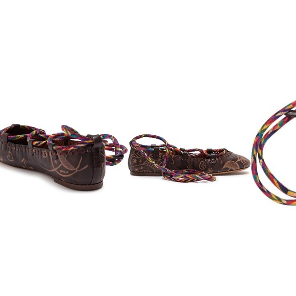 VALENTINO Leather Printed Ankle Tie Flat shoes in 38.5 - Picture 6 of 6